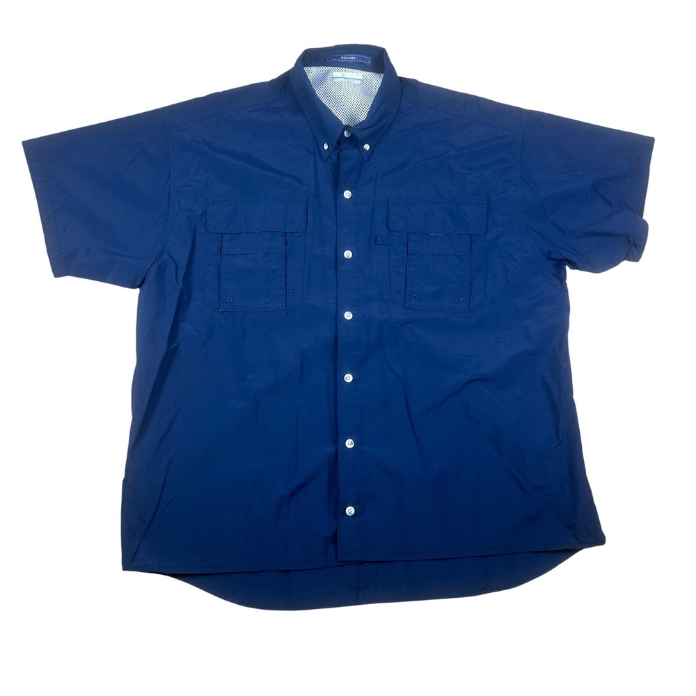 Columbia PFG Bahama Mens XL Navy Blue Short Sleeve Fishing Shirt Omni-Shade UPF